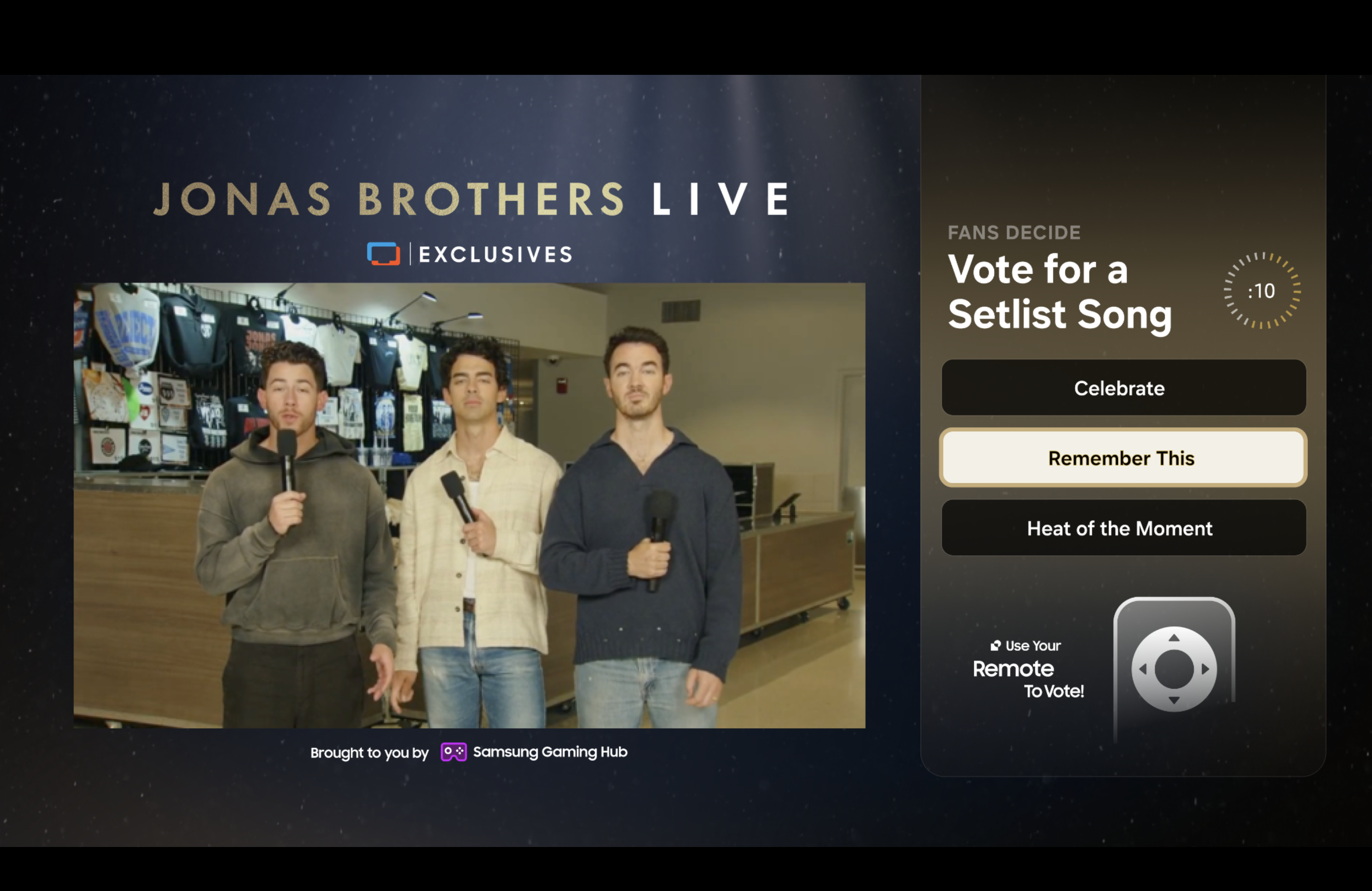 FanVote voting interface - Jonas Brothers LIVE